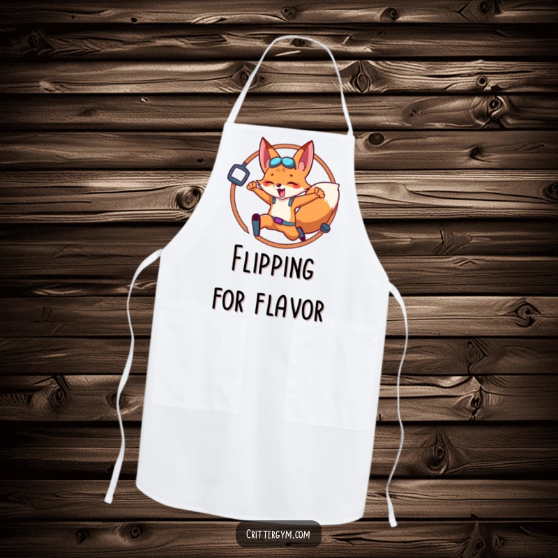 Funny Fox Apron: An energetic fox mid-leap through a gym-decorated hoop, ready to bring fun to the kitchen.