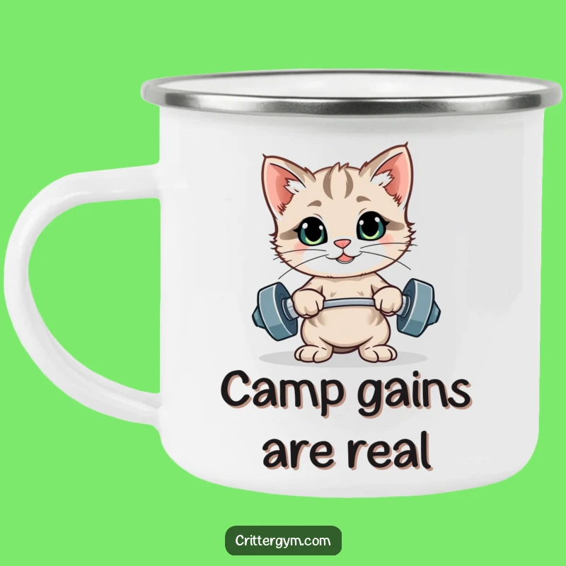 Funny Kitten Weightlifting Camping Mug: Hilarious Drink Holder for Strong Adventurers