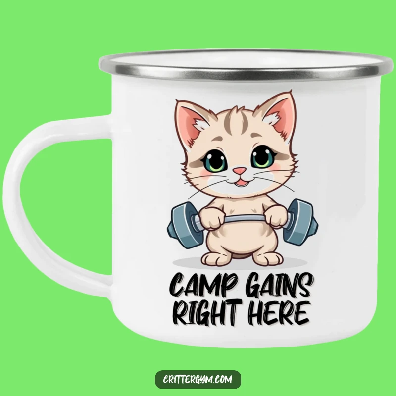 Funny Kitten Adventure Mug: Proudly Fuel Your Campfire with Tiny Weights