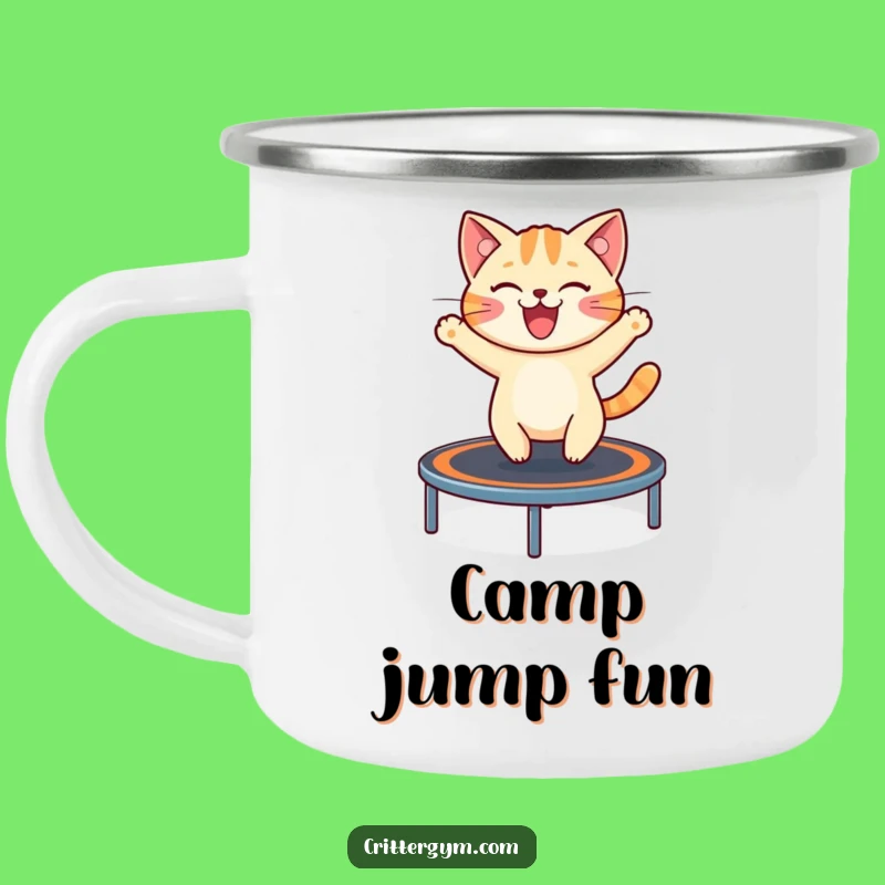 Funny Cat Trampoline Camping Mug: Outdoor Bounce, Perfect Gift