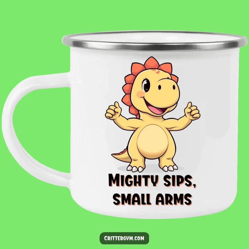 Funny Dino Biceps Camping Mug: Rugged Dinosaur Tiny Muscles - Hilarious Outdoor Gift!