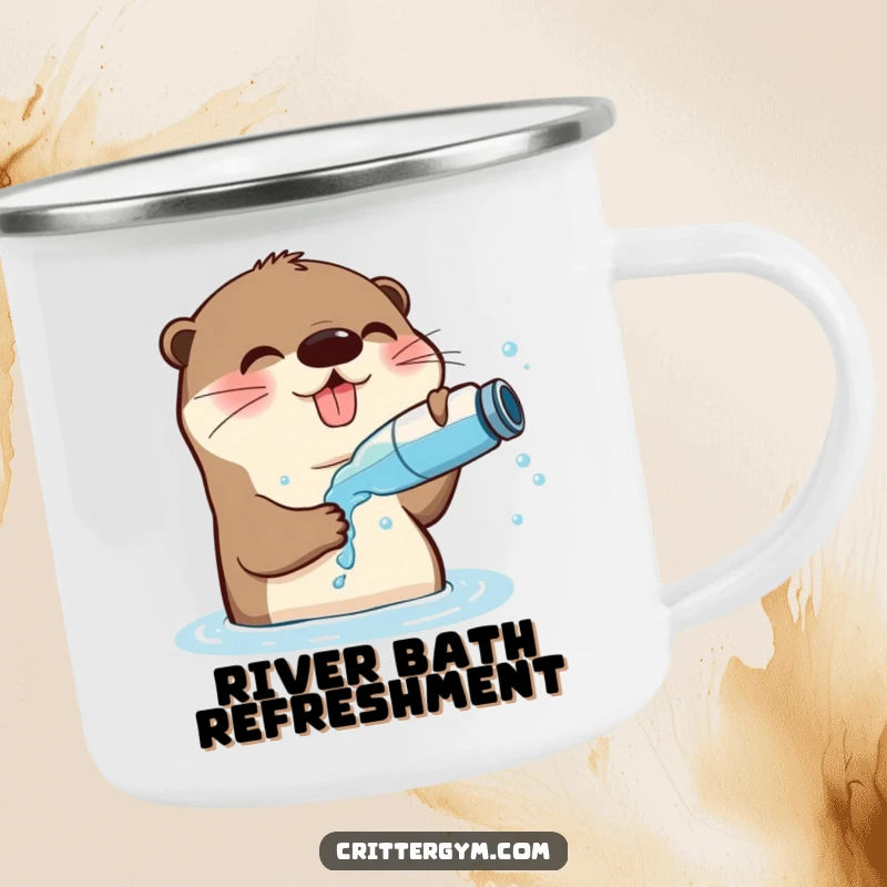 Funny Playful Otter Camping Mug: An otter splashes water on its face, ideal for outdoor laughs.