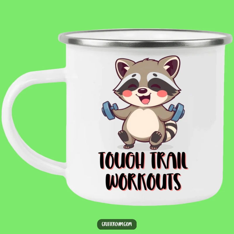 Funny Kawaii Raccoon Fitness Camping Mug: Giggling Racoon Outdoor Fun, Hilarious Gift