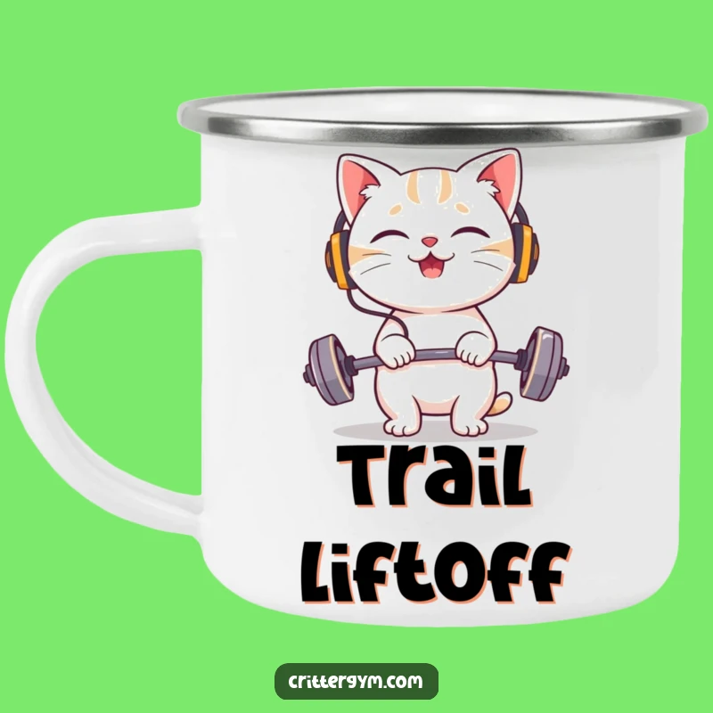 Funny Cat Headphones Lifting Camping Mug: Outdoor Fitness Fun Gift