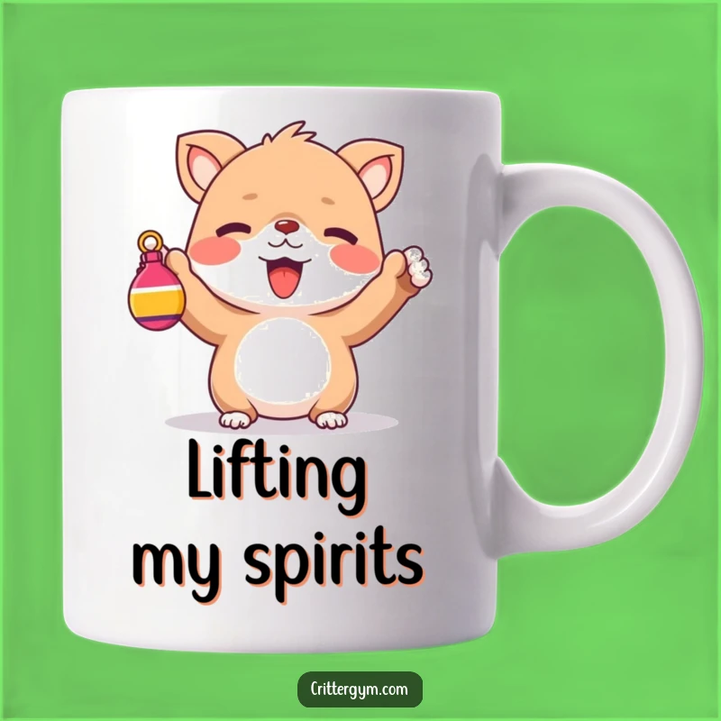 Funny Fitness Mug: Cheerful Creature Lifting Weight, Adorable Motivation Gift