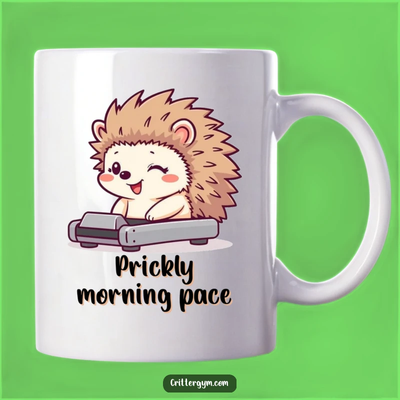 Funny Hedgehog Treadmill Mug: Tiny Jiggling Character Fitness Gift