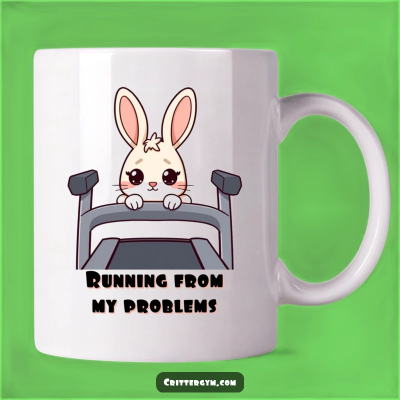 Funny Nervous Rabbit Treadmill Mug: Hilarious Gift for Fitness Fears & Bunny Lovers