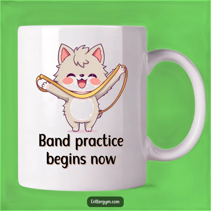 Funny Workout Stretch Mug: Adorable Furry Character Resistance Band, Perfect Fitness Gift