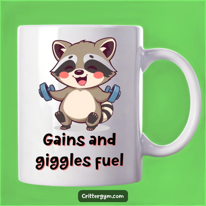 Funny Kawaii Raccoon Fitness Mug: Giggling Strong Racoon Gift for Gym Lovers