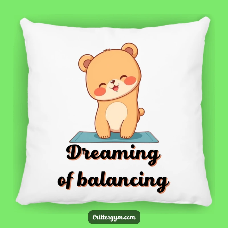 Funny Bear Cub Yoga Pillow: Comfy Handstand Humor for Your Living Space