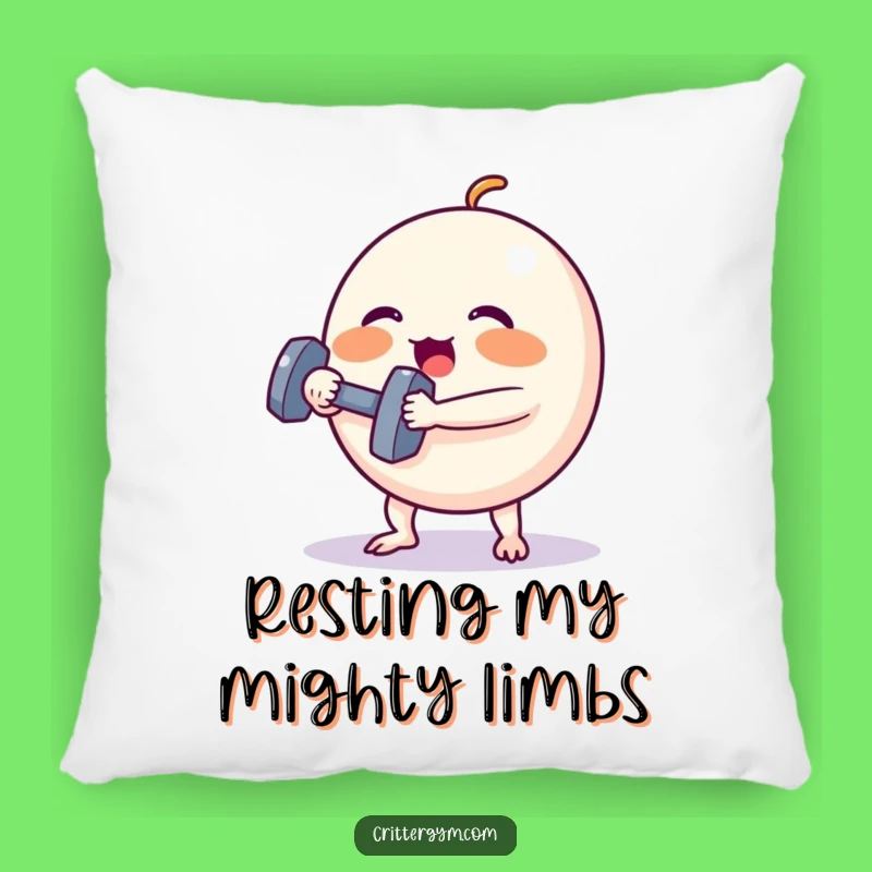 Funny Accent Pillow: Spherical Creature Dumbbell Lift, Hilarious Comfort Gift
