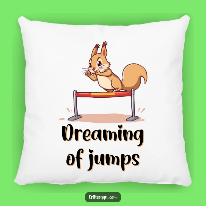Funny Determined Squirrel Hurdle Leap Pillow: Cozy Motivation, Great Funny Gift