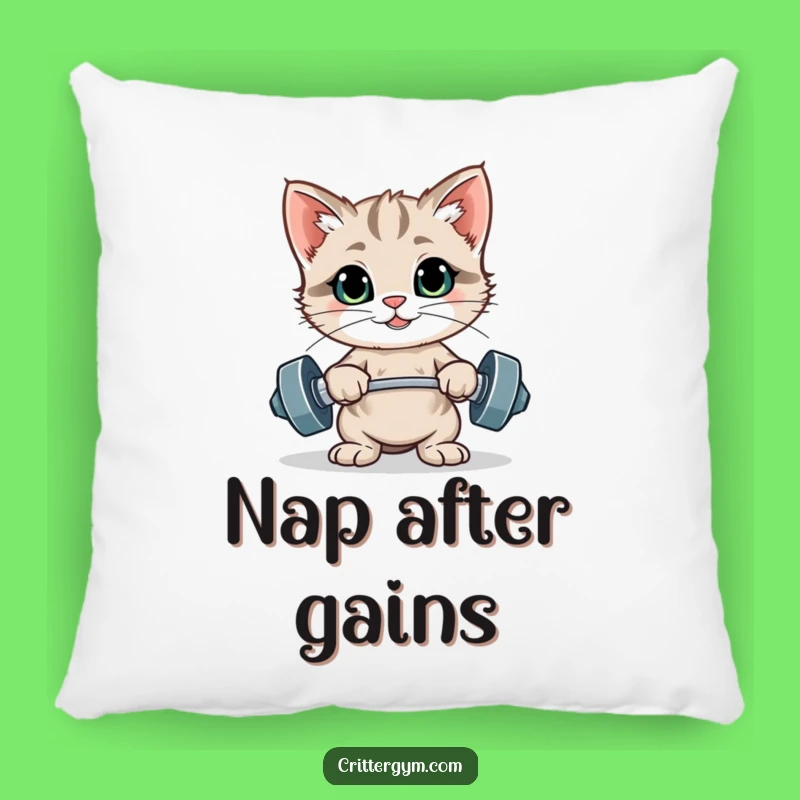 Funny Kitten Weightlifting Pillow: Comfy Reps for Your Living Space