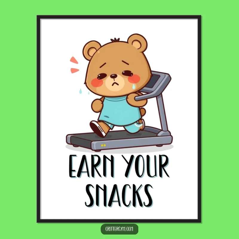 Funny Bear Treadmill Digital Art: Hilarious Workout Motivation Print