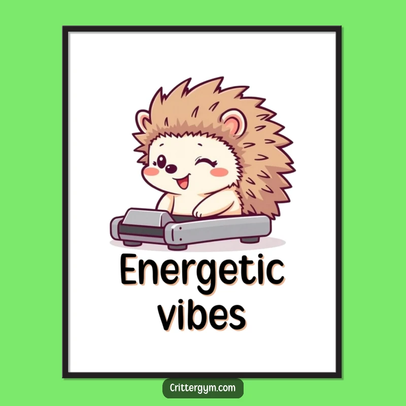 Funny Hedgehog Treadmill Digital Art: Tiny Jiggling Character Print