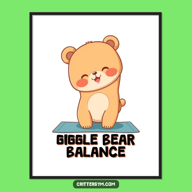 Funny Bear Cub Yoga Handstand Digital Print: Instant Whimsical Decor