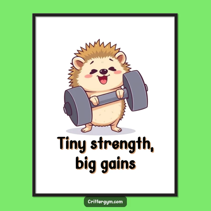 Funny Hedgehog Digital Art Print: Decorate with Determined Gym Effort