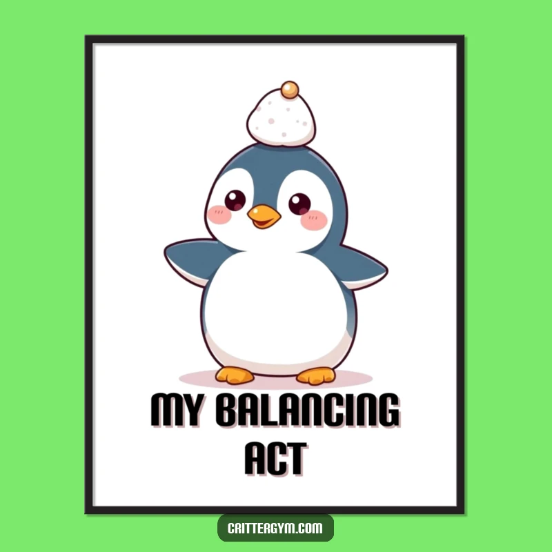 Funny Kawaii Penguin Head Weight Digital Art: Hilarious Decor for Balanced Living
