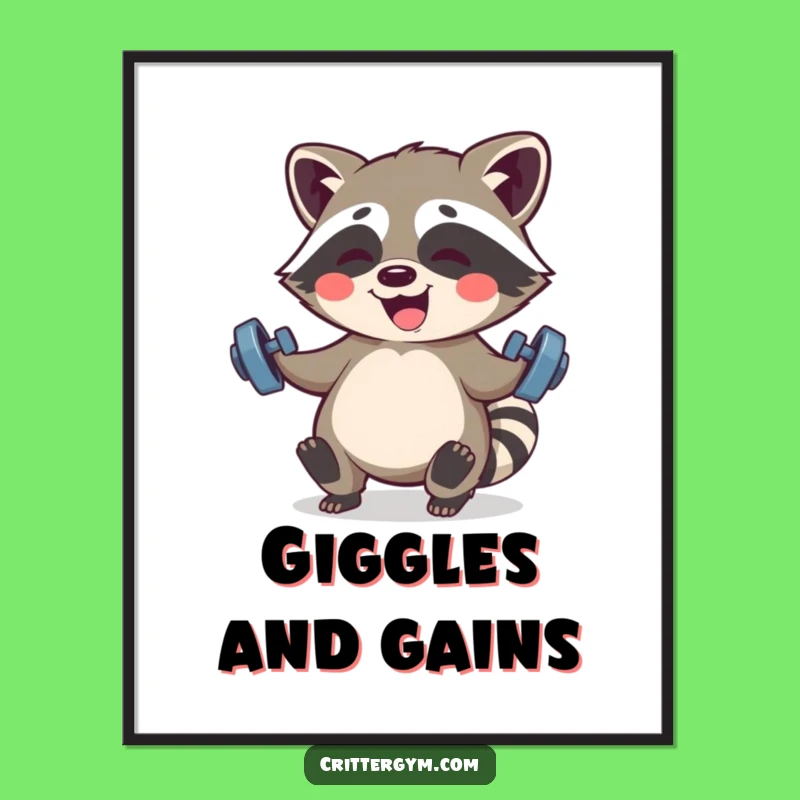 Funny Kawaii Raccoon Fitness Digital Art: Giggling Racoon Print, Hilarious Gift Download