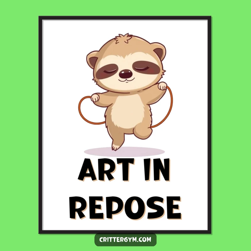 Funny Sloth Jump Rope Digital Art: Hilarious Slow-Motion Scene for Instant Download