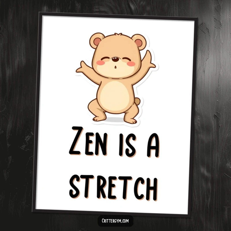 Funny Yoga Bear Digital Art Print: Determined bear hilariously attempts yoga, perfect for humorous wall decor.