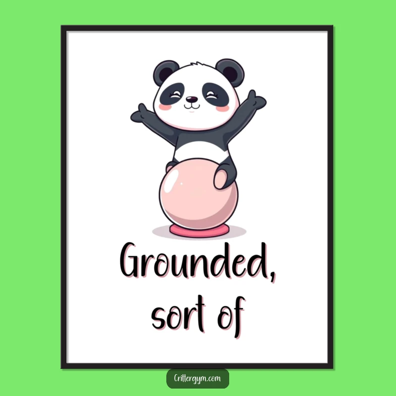 Instant Motivation Funny Kawaii Panda Yoga Ball Digital Art, Printable Fitness Gift