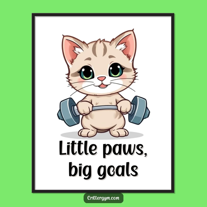 Funny Kitten Digital Art: Proud Gym Cat Pose for Your Wall Decor