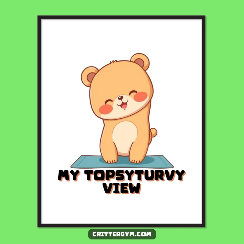 Funny Bear Cub Yoga Digital Art: Hilarious Handstand Printable for Instant Joy