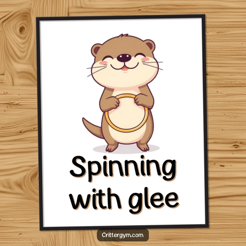 Funny grinning otter digital art print, joyfully spinning a tiny hula hoop, instant wall decor, humorous funny gift.