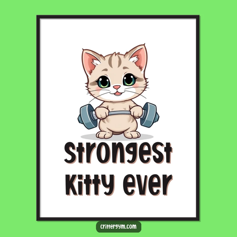 Funny Kitten Weightlifting Digital Art: Hilarious Printable for Instant Motivation