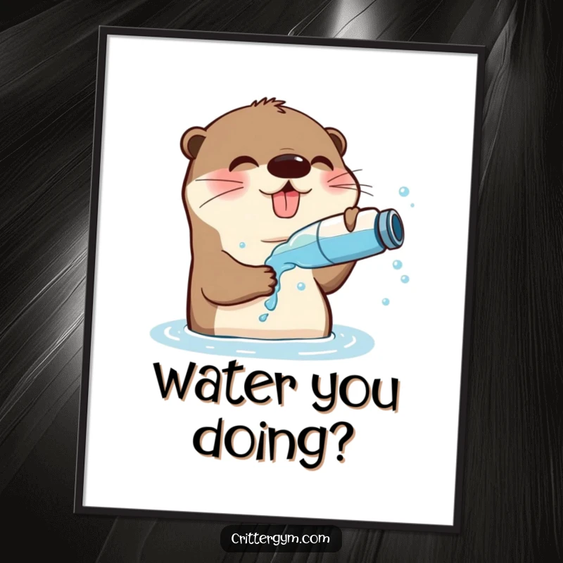Funny Playful Otter Digital Art Print: Otter splashes water on face, perfect for humorous aquatic decor.