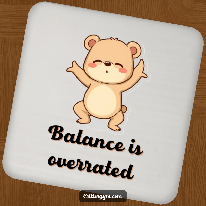 Funny Yoga Bear Coasters: A determined bear humorously struggles with a yoga pose, protecting surfaces with laughs.