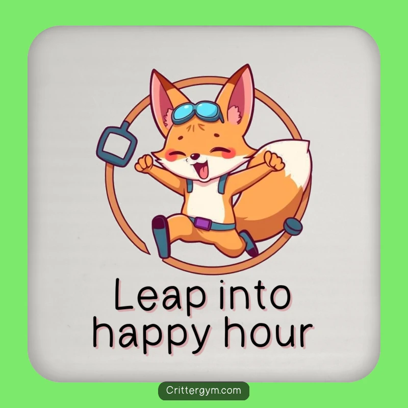Funny Fox Fitness Leap Coasters: Protect Surfaces with Dynamic Fox Flair