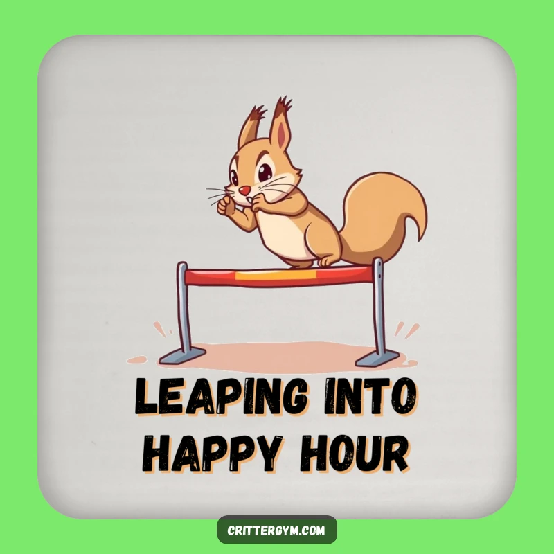 Funny Determined Squirrel Hurdle Leap Coaster: Protect Surfaces with Spirit, Unique Funny Gift