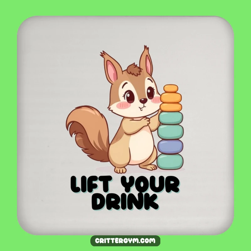 Funny Squirrel Weightlifting Coaster - Humorous Surprise Protection for Surfaces