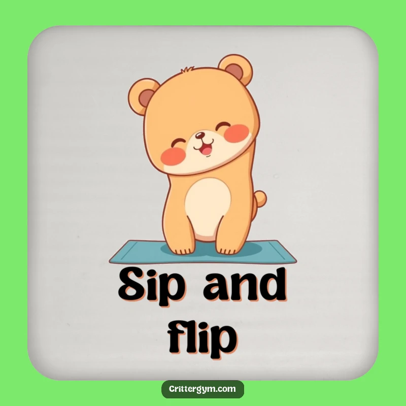 Funny Bear Cub Yoga Handstand Coaster: Protect Surfaces with Playful Balance