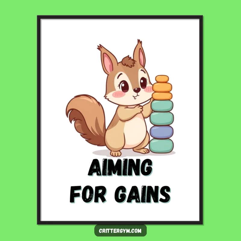 Funny Squirrel Lifting Weights Poster - Humorous Motivational Art for Gym Decor