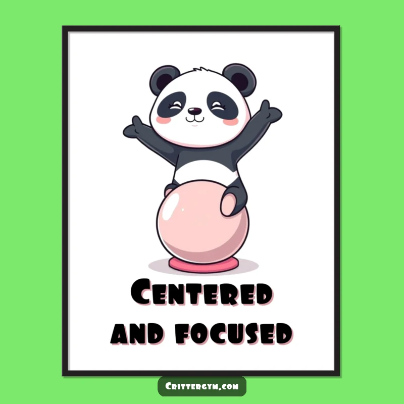 Motivating Funny Kawaii Panda Yoga Ball Poster, Inspiring Fitness Wall Art Gift