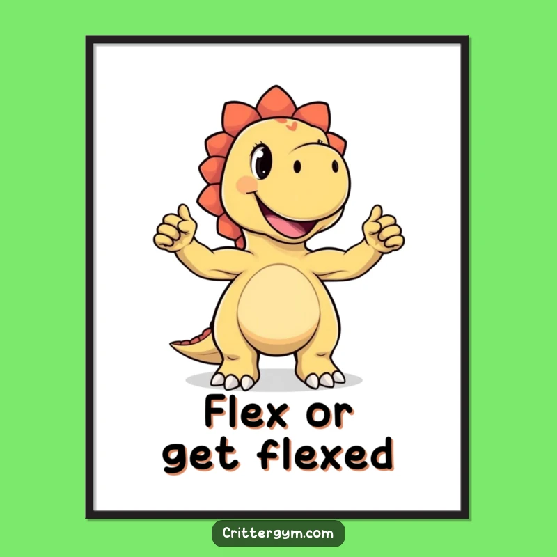 Funny Dino Flex Poster: Joyful Dinosaur Tiny Biceps Art - Hilarious Wall Decor!