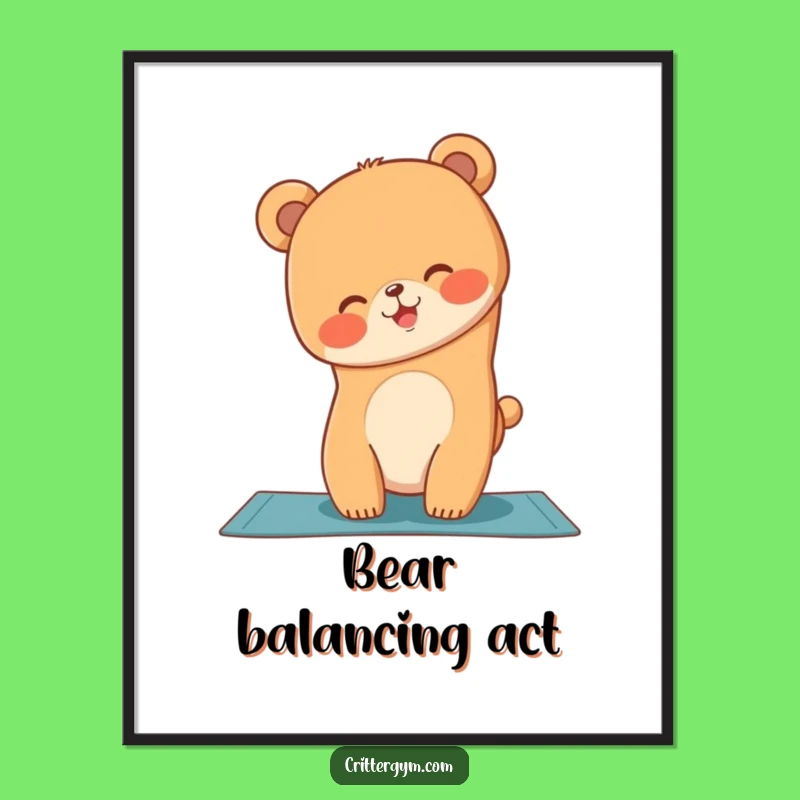 Funny Bear Cub Yoga Handstand Poster: Whimsical Fitness Art for Your Space