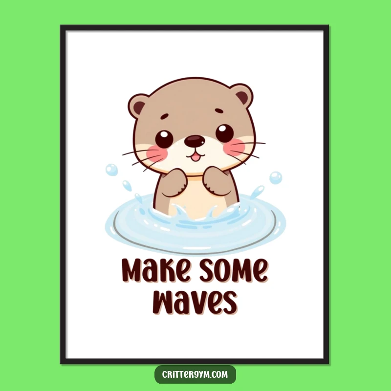 Funny Kawaii Otter Splashing Poster: Hilarious Wall Art for Sunny Spaces