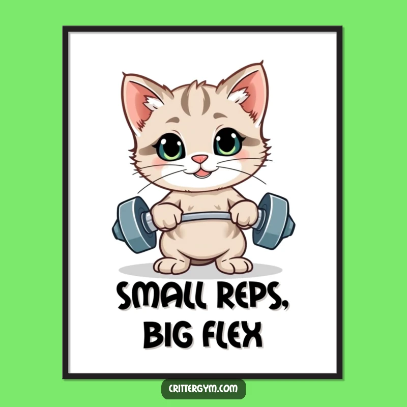 Funny Kitten Workout Poster: Inspiring Gym Vibes with Tiny Weight Poses