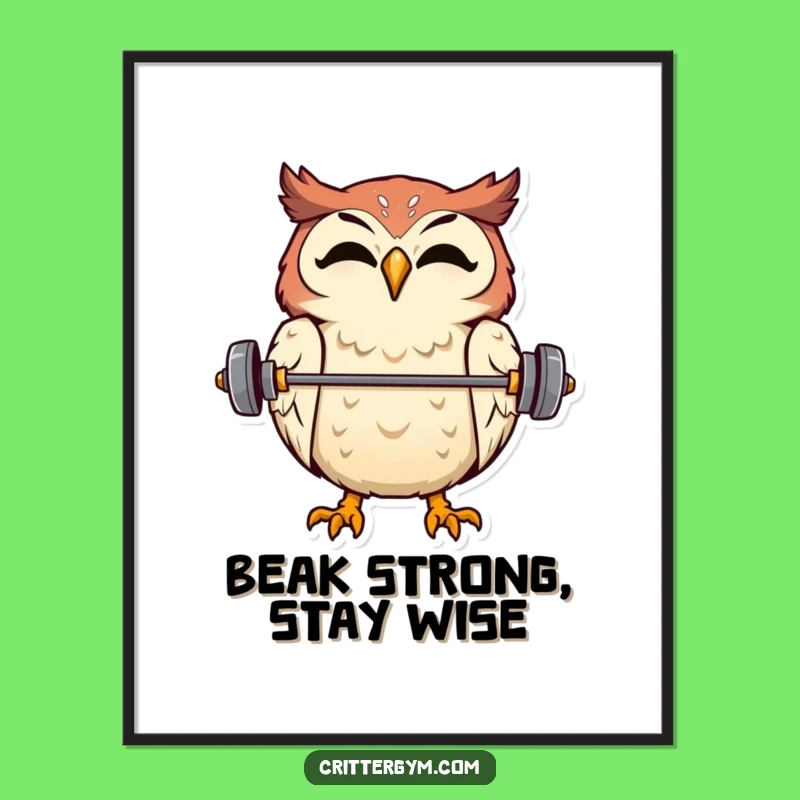 Funny Owl Barbell Poster - Hilarious Wisdom & Workout Art!