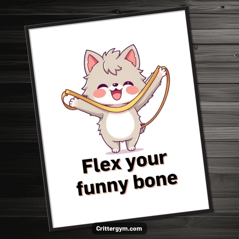 Funny Poster: A furry character stretching with a resistance band, a humorous piece of workout art.