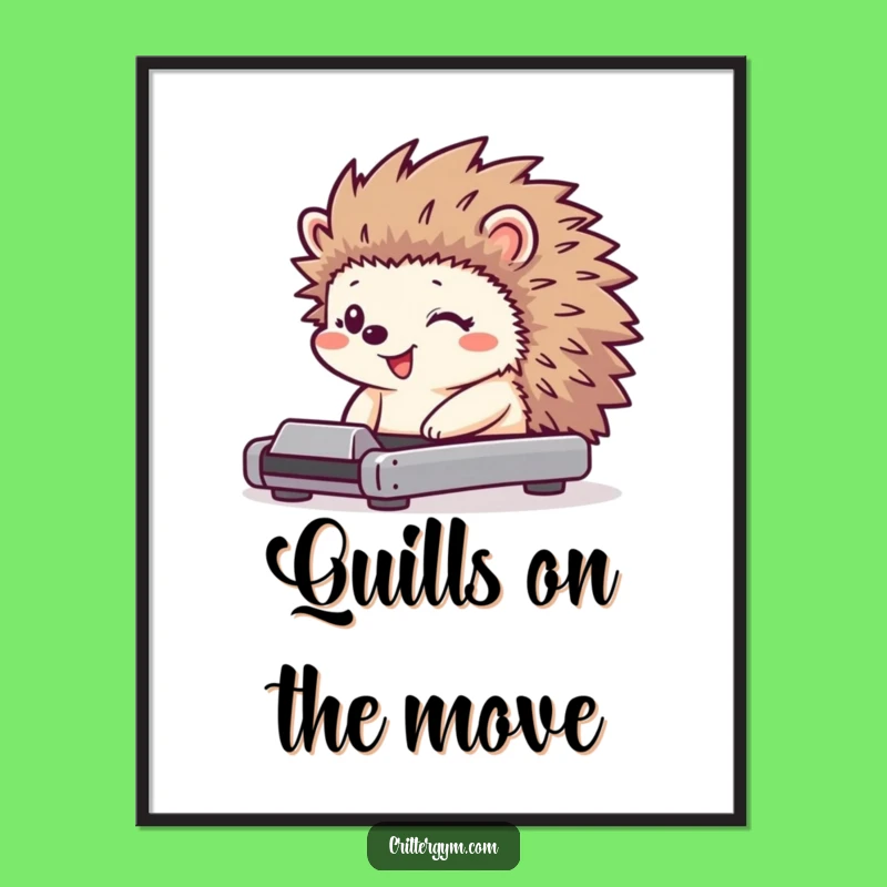 Funny Hedgehog Treadmill Poster: Tiny Jiggling Character Art