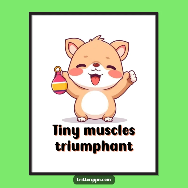 Funny Motivational Poster: Cheerful Creature Lifting Art, Adorable Decor Gift