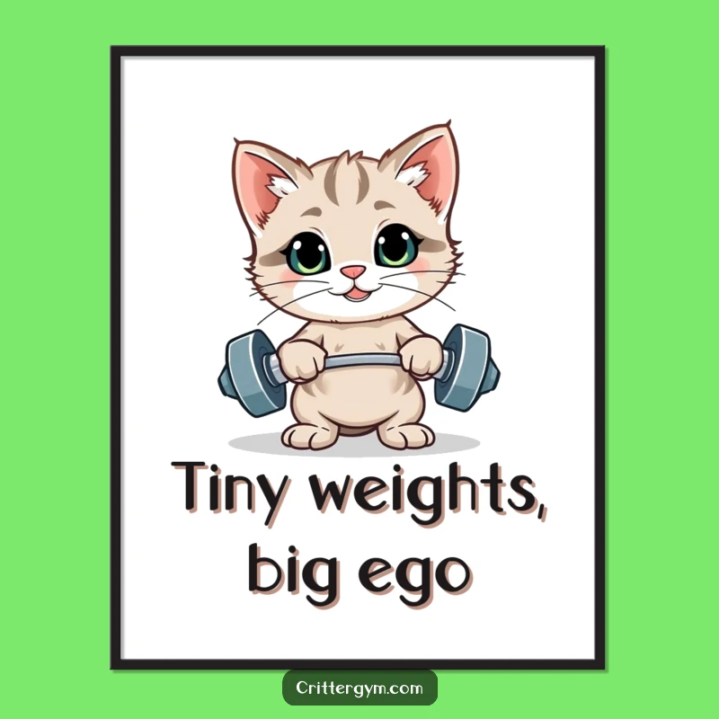 Funny Kitten Weightlifting Poster: Hilarious Gym Art for Home Decor