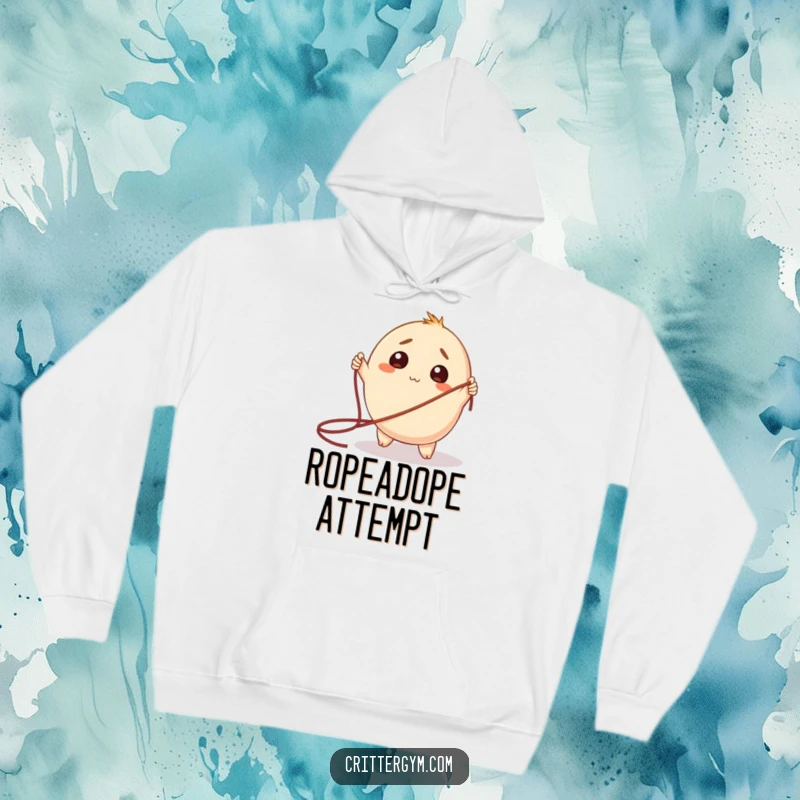 Funny Hoodie: A round creature looking sweetly confused while attempting a giant jump rope.