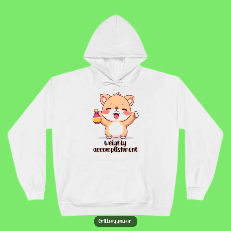 Funny Cozy Hoodie: Cheerful Creature Lifting Weight, Warm and Adorable Casual Wear