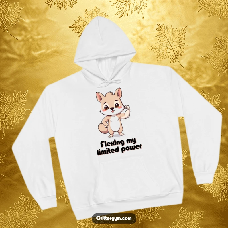 Funny tiny bicep animal hoodie featuring a small creature proudly flexing a ridiculously small bicep, inspiring smiles and warmth.